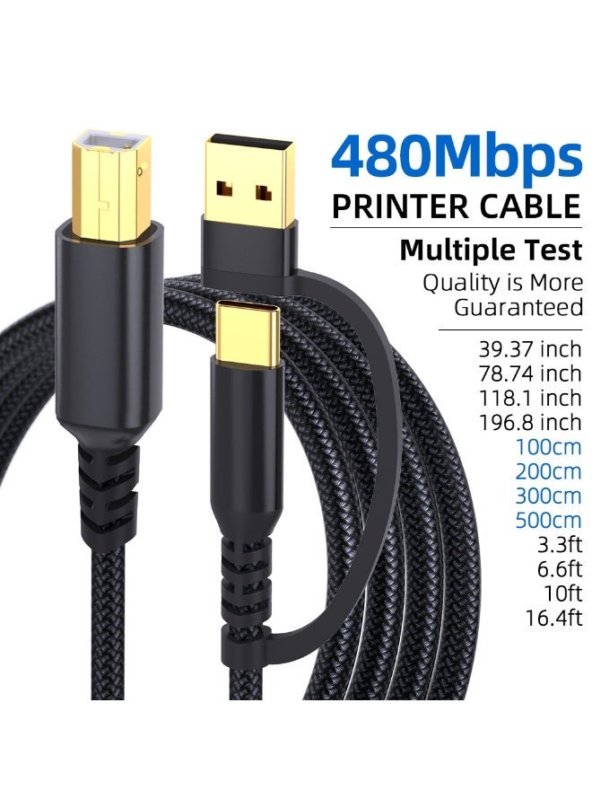 USB B إلى USB C كابل الطابعة 16.6 قدم - نوع A / C إلى B كابل الطابعة عالية السرعة نايلون مزخرفة MIDI سلك ل HP ، كانون ، الأخ ، سامسونج ، ديل ، إبسون ، DAC ، (2 م ، 1 حزمة) - Image 3